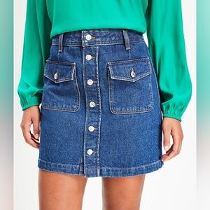 Loft Patch Pocket Denim Skirt Button Front in Dark Indigo Wash NWT Size 10